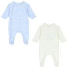 Baby Boys Blue & Ivory Logo & Animals Babygrows ( 2-Pack ), 1, hi-res